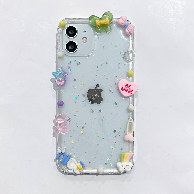 可愛いデコ枠 Iphone13mini 13proケース ラメ入り透明 Iphone12