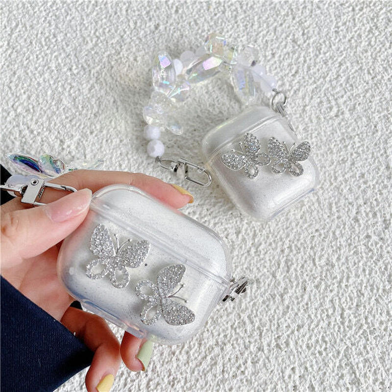 ジュエリー蝶バタフライ Airpodsproケース オシャレキラキラデコairpodsカバー