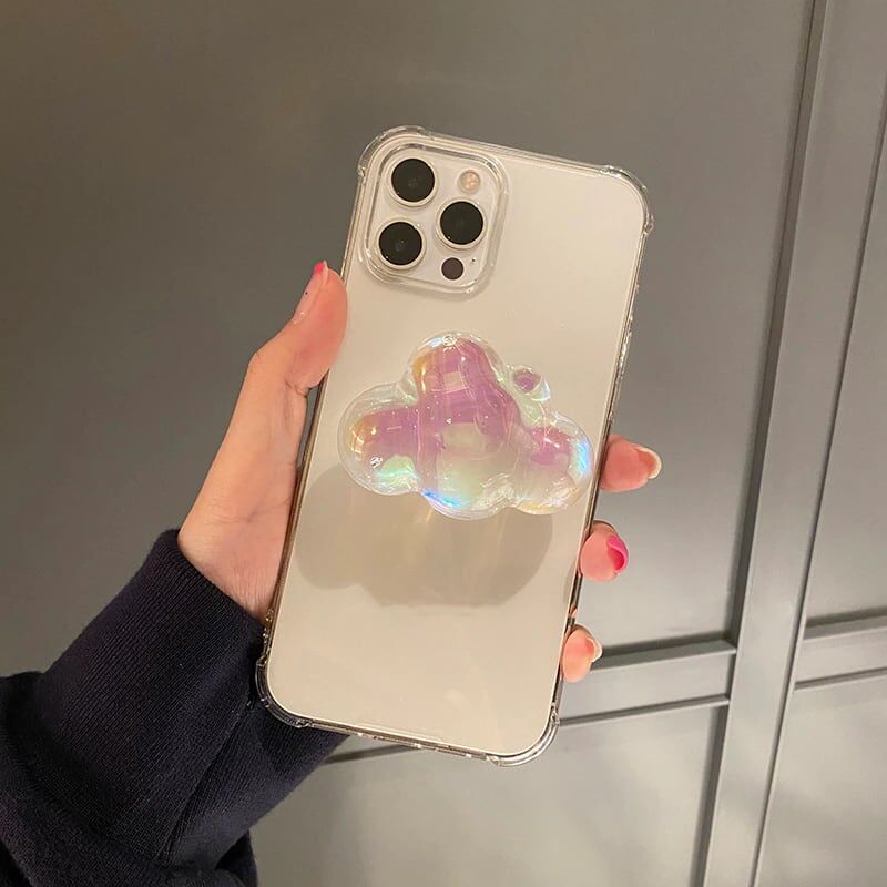 曇デザイングリップ付 Iphone13mini 13proケース 透明 四角耐衝撃 キラキラア