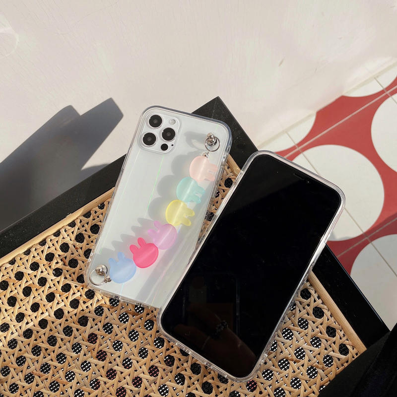 オーロラ光るクリアアイフォン11 12proケース ウサギチェーン持ち手付iphonese第二