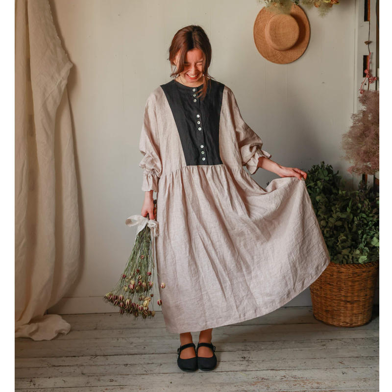 フリル袖ママワンピース 手染め サンドベージュ Black Web価格 Momon