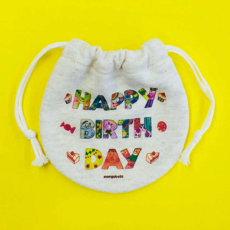 ミニ巾着 Happy Birthday Mongobess
