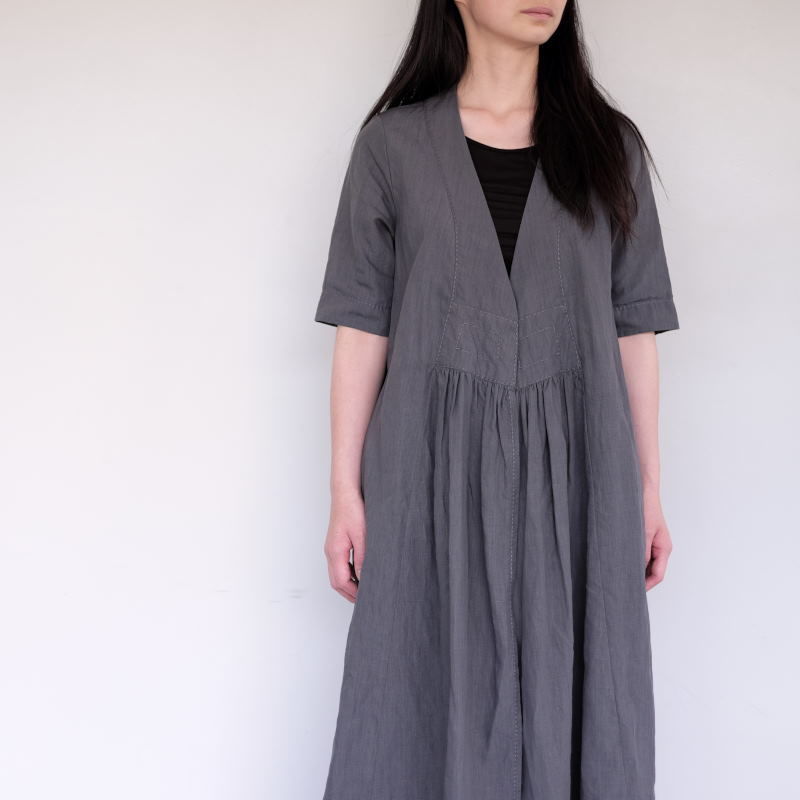 homspun ・リネンバイオフロントギャザーラップワンピース 買い安い リネン ワンピース homspun ひざ丈ワンピース