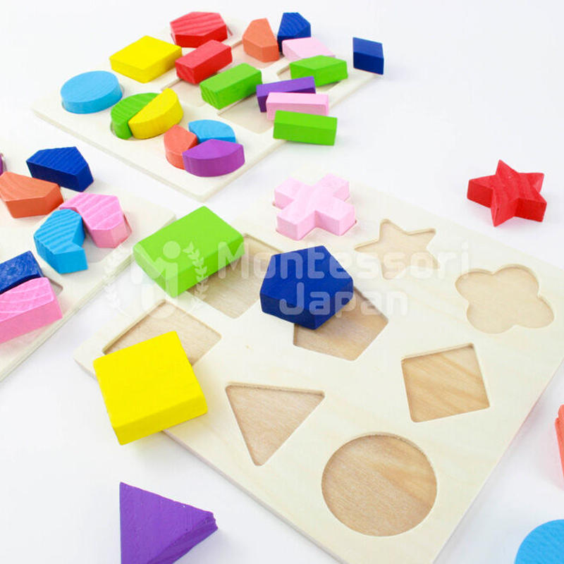 木のおもちゃ 知育玩具 積み木 型はめ 形合わせ パズル Montessori Japan