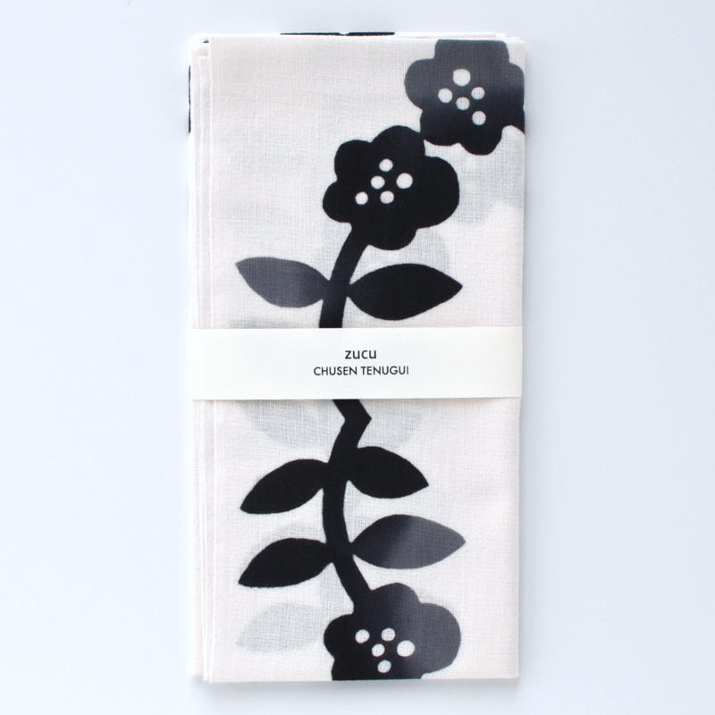 Zucu 注染てぬぐい 花飾り 黒 月刊手紙舎