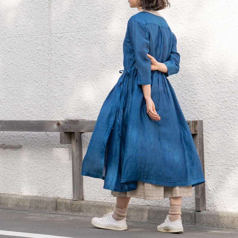 kitta 琉球藍染 福木 麻 リネン カシュクールワンピース 手染め
