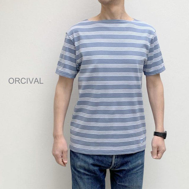メンズ Orcival オーシバル ボートネック 3stボーダー半袖tシャツ Rc 67