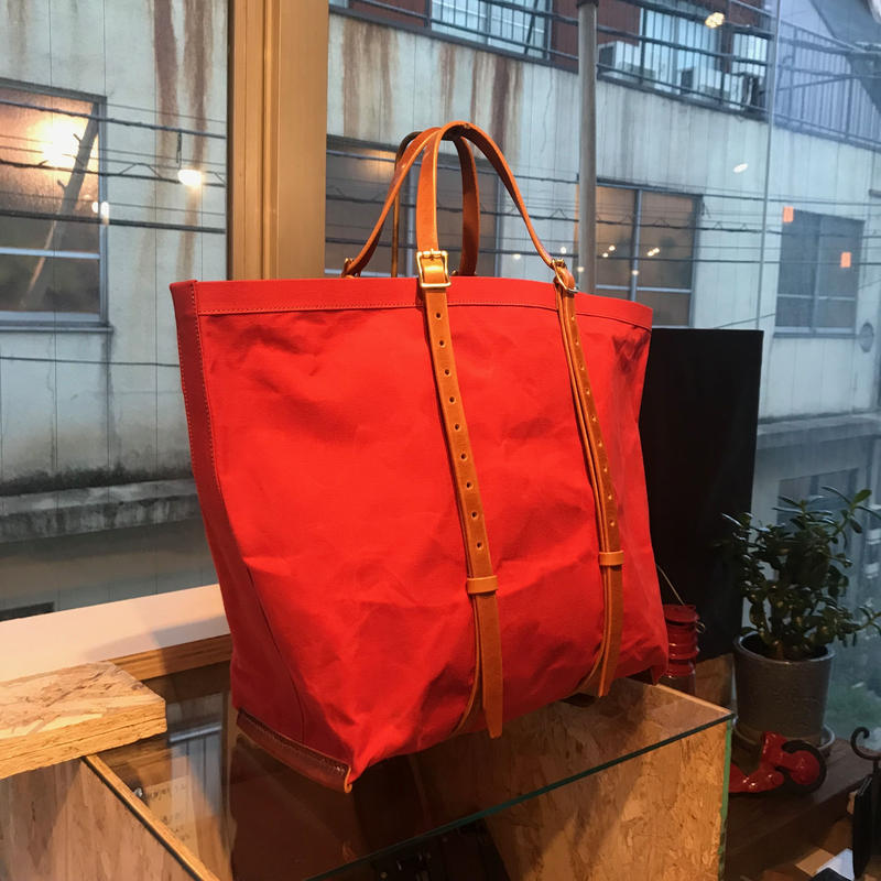 帆布トートバッグ 赤 キャメル M Ripple Web Shop