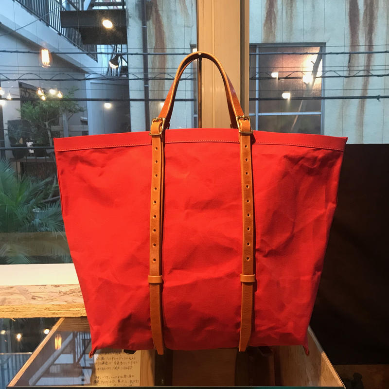 帆布トートバッグ 赤 キャメル M Ripple Web Shop