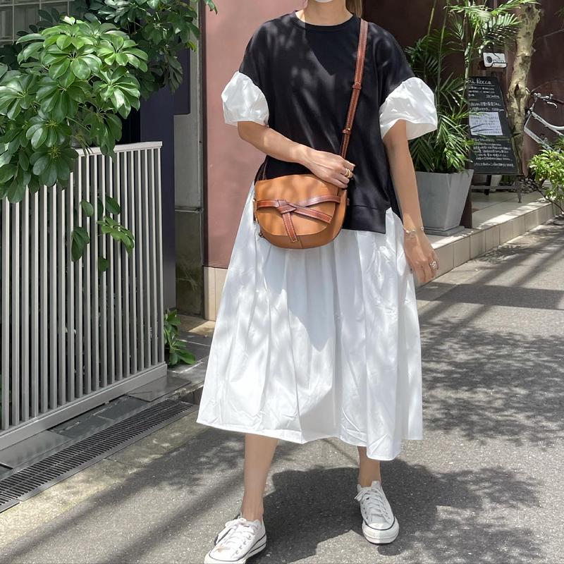 素材違いで再登場 カット 布帛ドッキングフレア半袖ワンピース Myinemy S Store