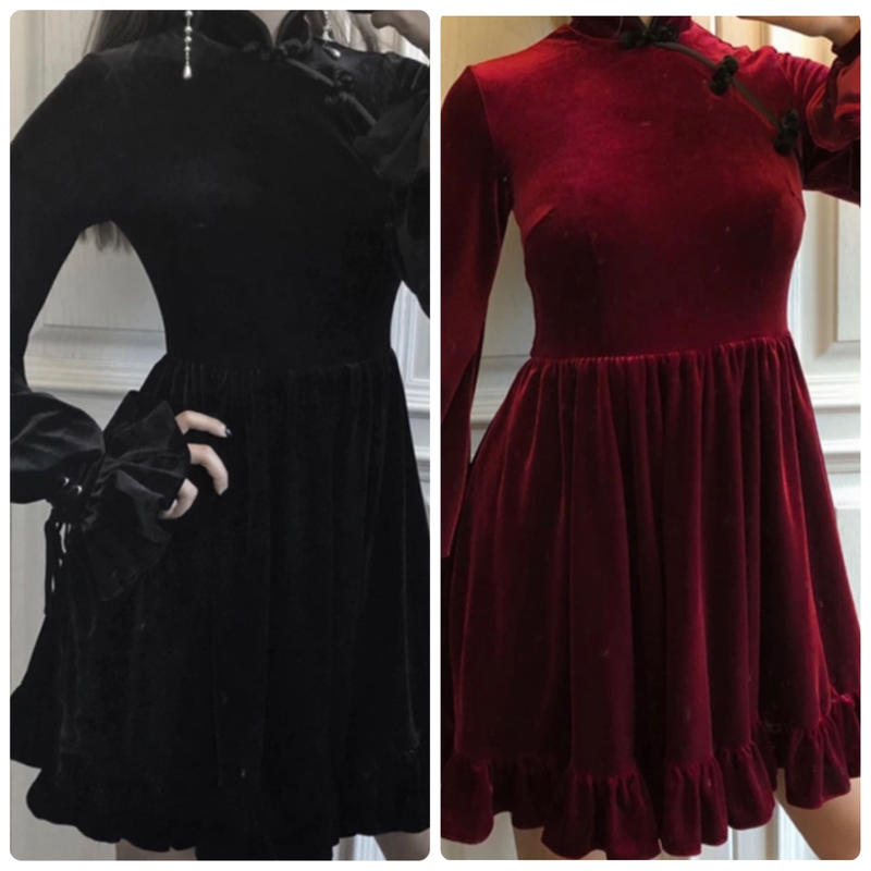 お取り寄せ ベロアチャイナワンピース はれあめ