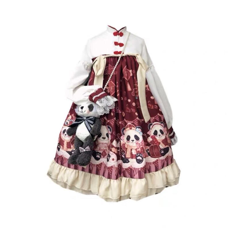 お取り寄せ 逗酱工作室 新年お祝いパンダ中華ワンピース はれあめ