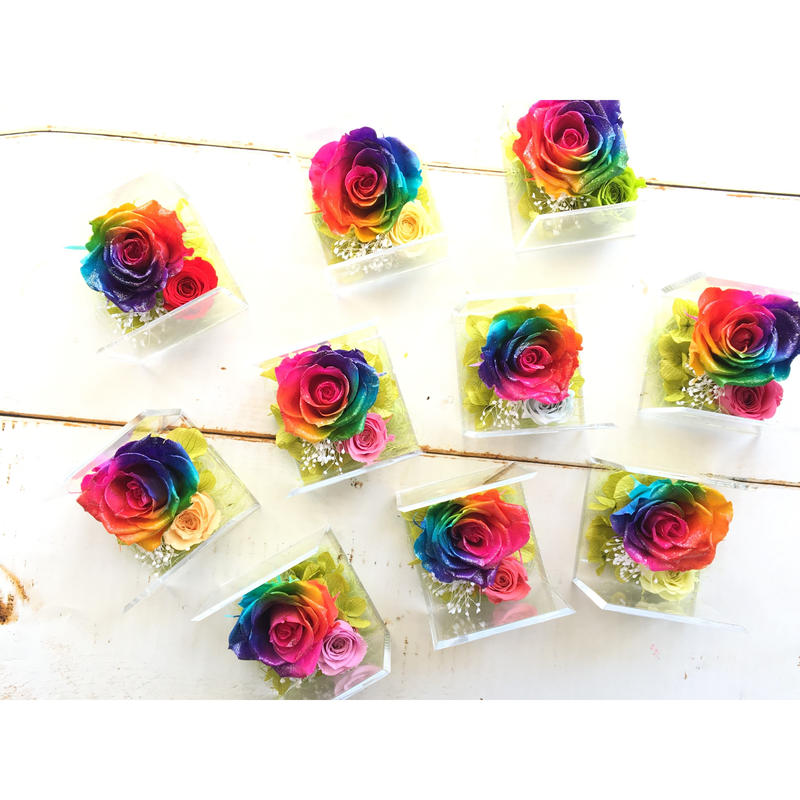 プリザーブドフラワー レインボーローズ クリアボックス プリザーブドフラワー レインボーロ
