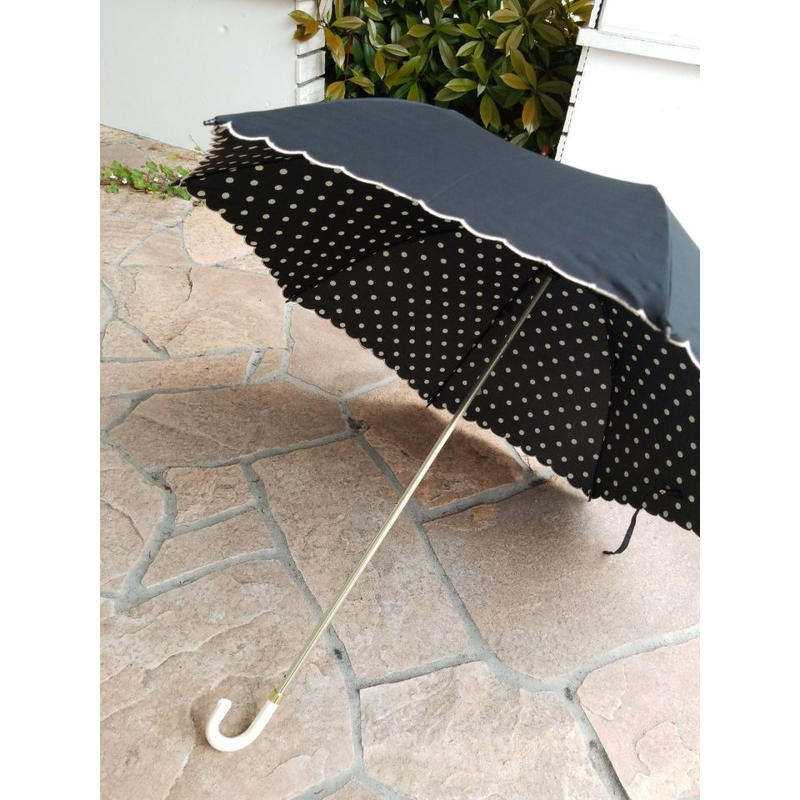 晴雨兼用折り畳み傘 ドット水玉スカラップ 黒ブラック 紺ネイビー Huntress