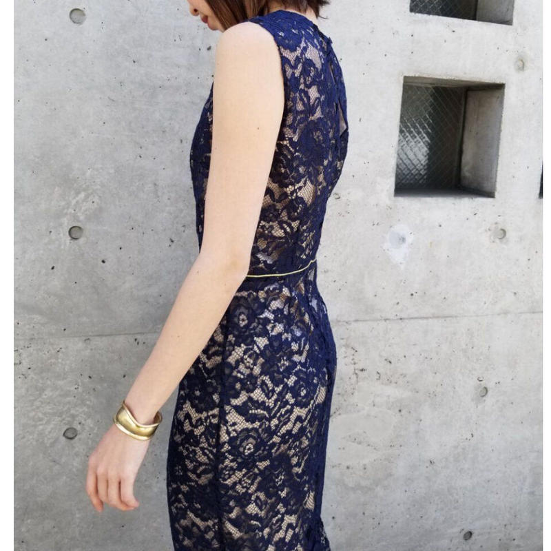 総レースノースリーブワンピース ネイビー Huntress