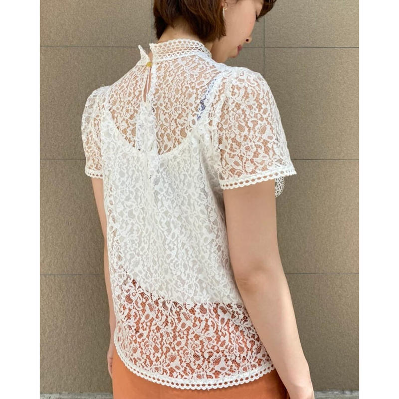 半袖レーストップス 白ホワイト 黒ブラック Huntress