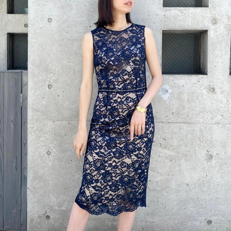 総レースノースリーブワンピース ネイビー Huntress