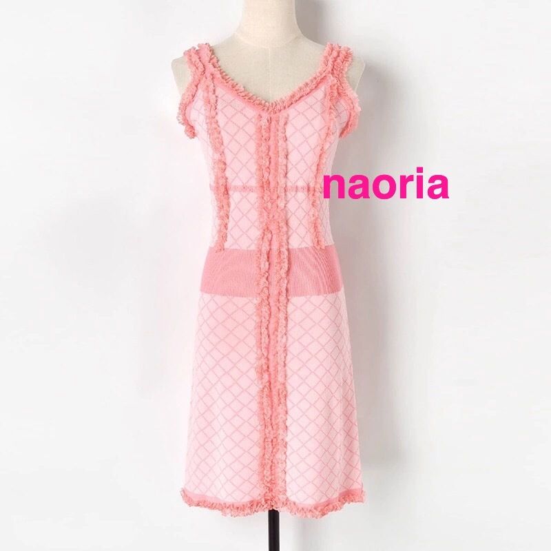 即納 フリルピンクノースリーブワンピース Naoria