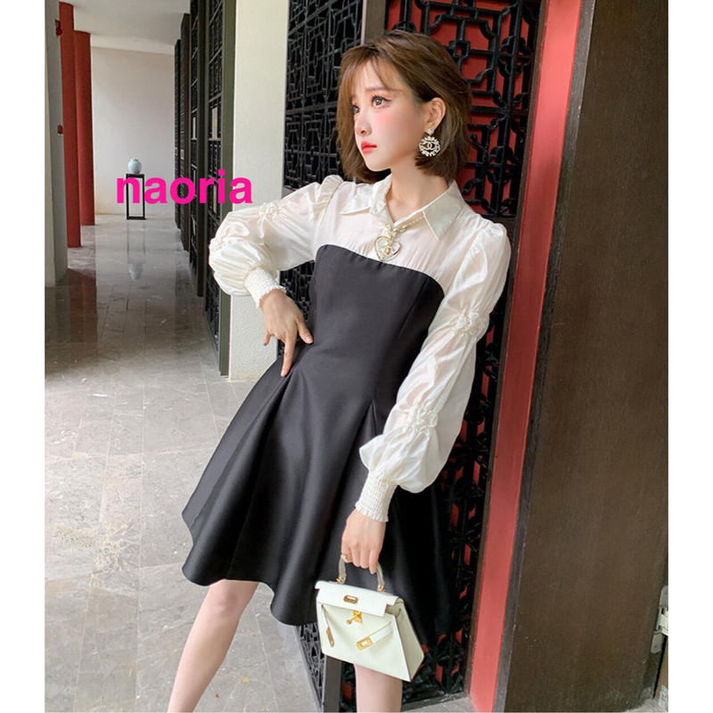 パフスリーブ♡異素材♡ドッキングワンピース♡M - 通販 - guianegro