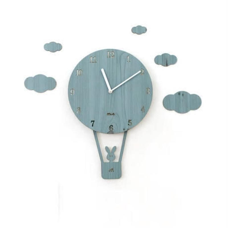 新品送料込 時計 壁掛け 気球シルエット 雲 うさぎ 北欧モダン 木製 Diy お洒落 面白