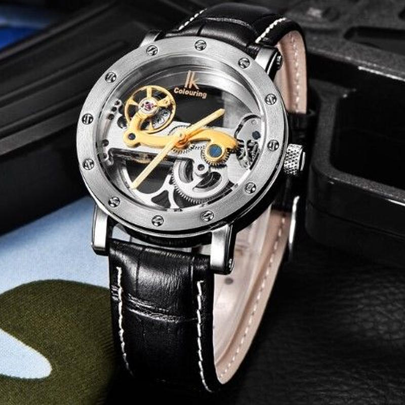 全品送料無料 トゥールビヨン Ik Colouring メンズ機械式腕時計 スケルトン 高級ブランド 自動巻 ゴールド Fucoa Cl