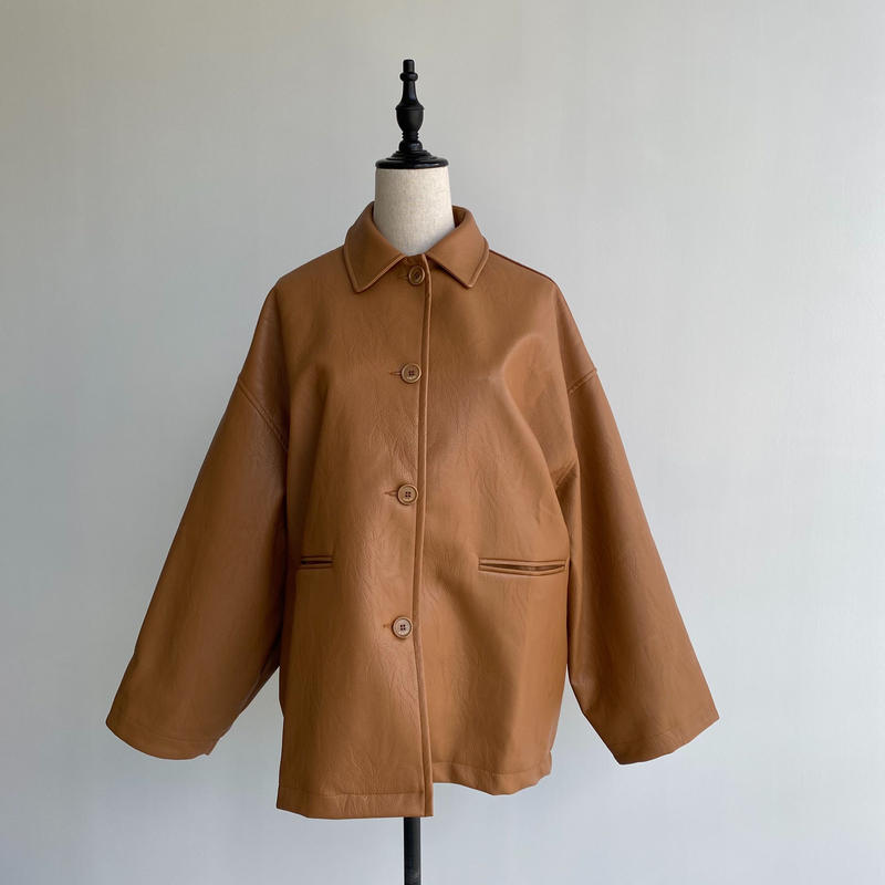 nokcha original】eco leather over jacket/camel