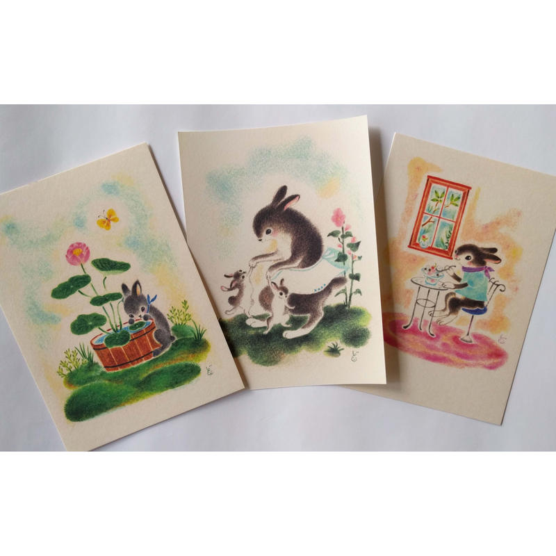 どいかや ポストカード動物3種1組 しっぽ くま うさぎ Nowaki