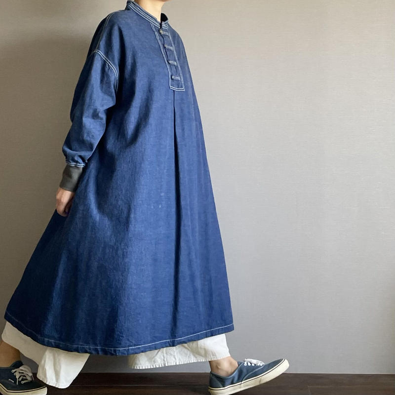 カンフーワンピース コバルトブルー 8ozヨコ糸グレーデニム Nuu Garment F