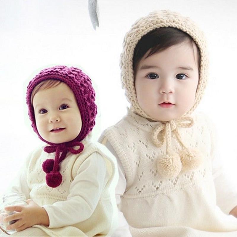 帽子 ベビー ボンネット ニット帽 ポンポン あごヒモ付き 可愛い 防寒 暖かい 記念撮影 出