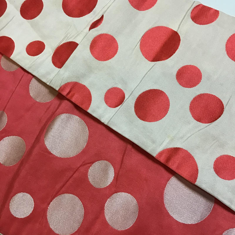 化繊 半幅帯 ピンク水玉模様 Ob84 リサイクルとオリジナル着物 彼方此方屋