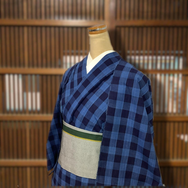 藍染 松阪木綿縞着物 単衣