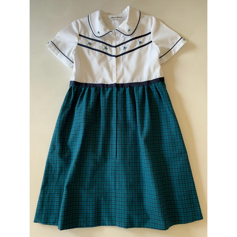 子供ワンピース 春夏 ブルーグリーンチェック M １２０ Shichiri