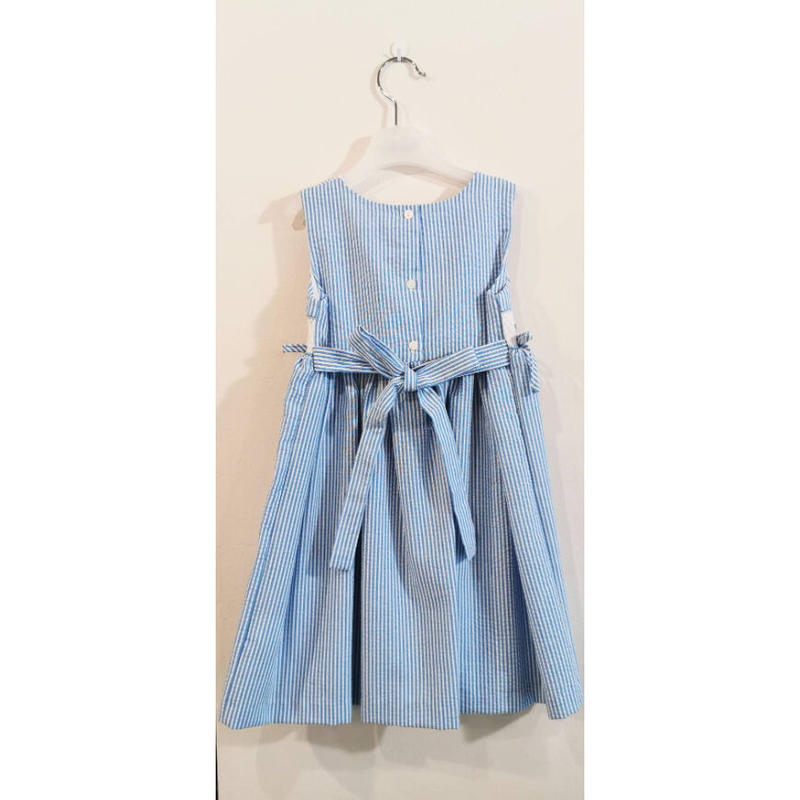 Malvi マルヴィ キッズサッカーストライプお花刺繍ワンピース スカイブルー 6 8 10