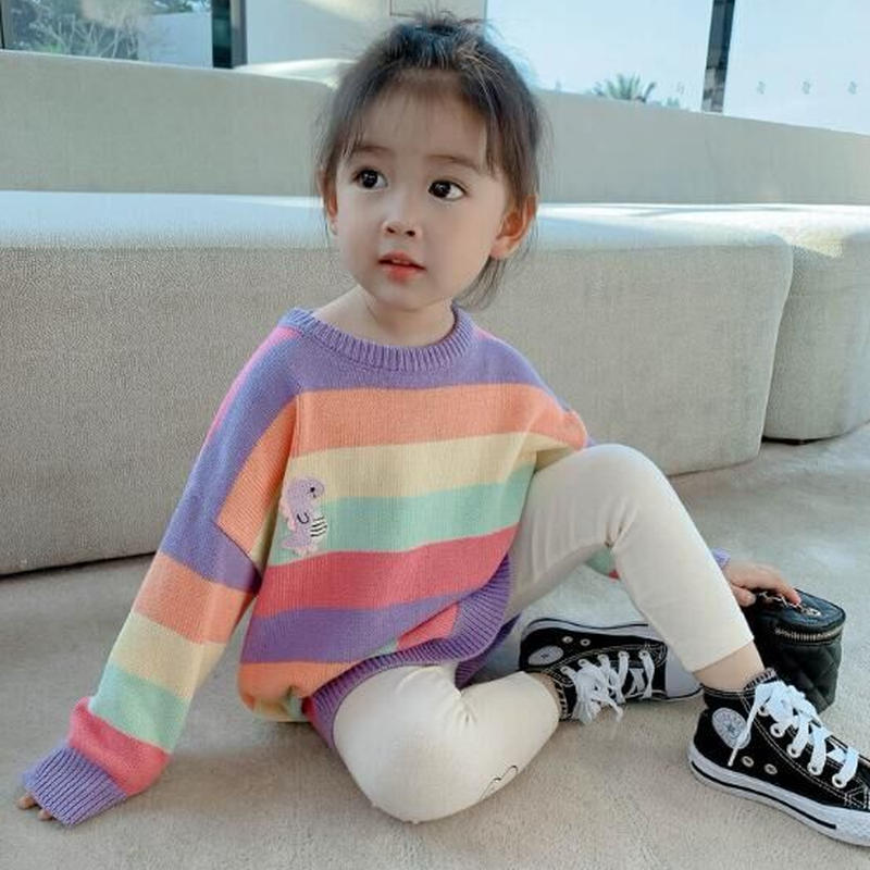 虹ワンピース 子供セーター ボーダー 秋冬キッズ 韓国ファッション 子供服 子供服 トップス