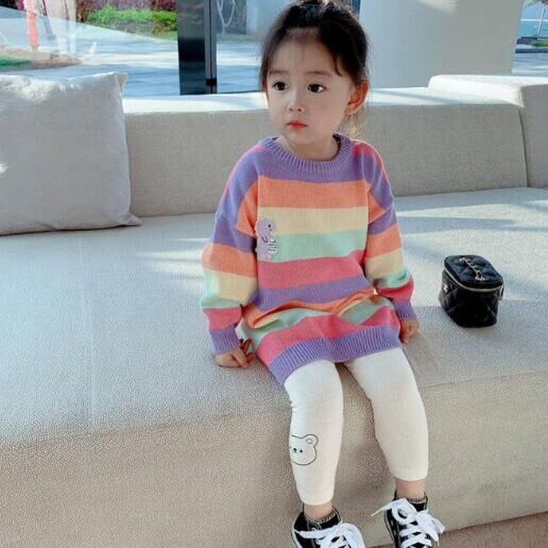 虹ワンピース 子供セーター ボーダー 秋冬キッズ 韓国ファッション 子供服 子供服 トップス
