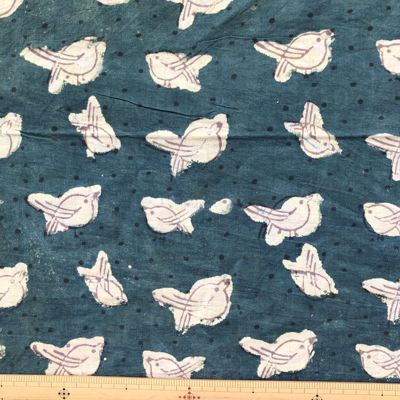 伝統染ハンドブロックプリント生地 自由な鳥 Kp01 Onabake97