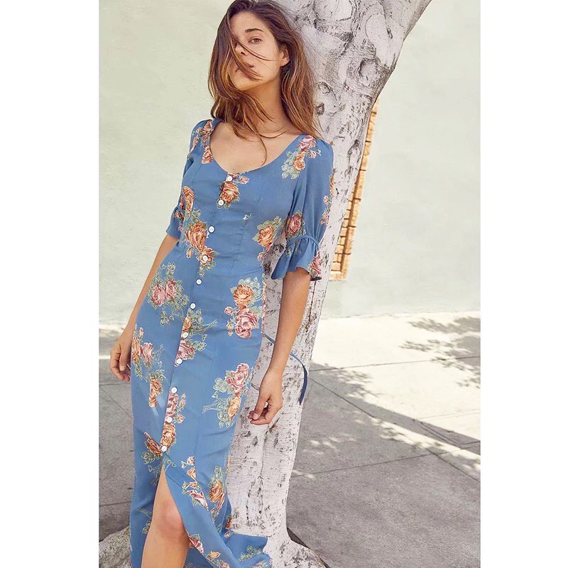 アンティークブルー花柄ワンピース Orange Berry アンティークブルー花柄ワンピース Orange Berry