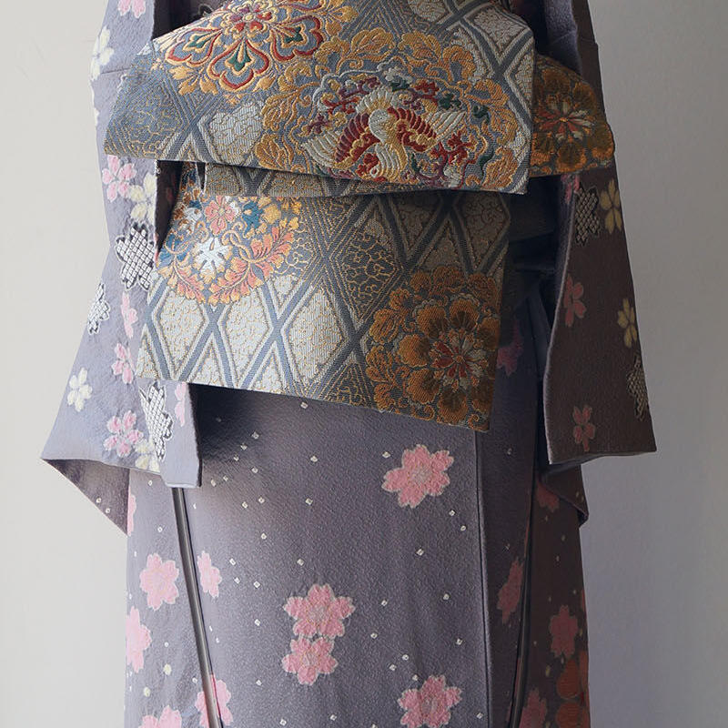 振袖】紫鼠色地 桜文 振袖コーディネートセット | oyamakimono