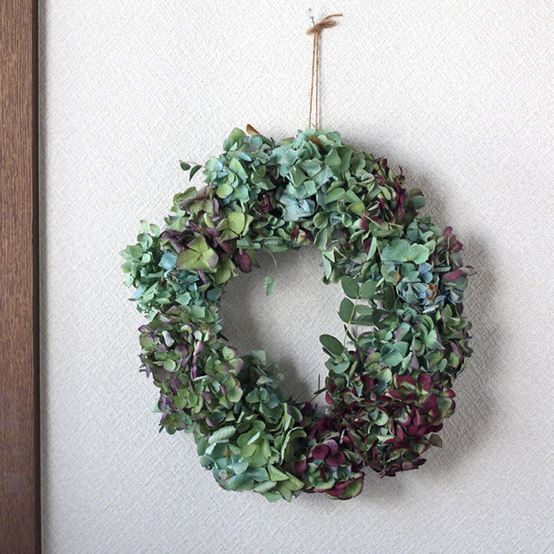 紫陽花ドライフラワー ユーカリ グリーン系 リース Ozf 027 オズのかごバッグとo