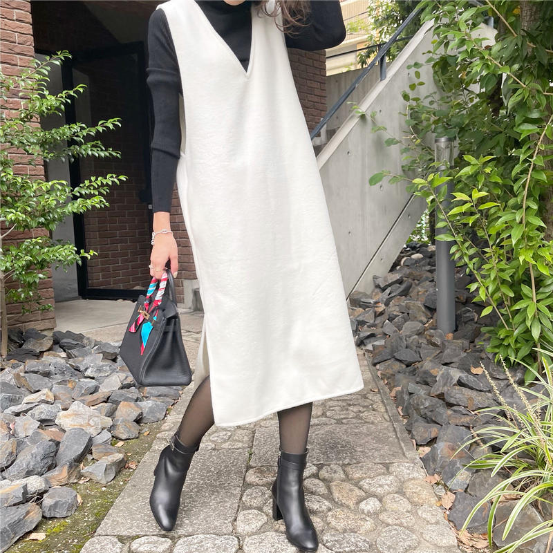 予約 ウールスリットワンピース Pbselect