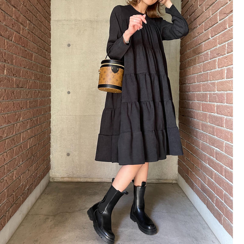 即納 コーデュロイティアードワンピース Pbselect