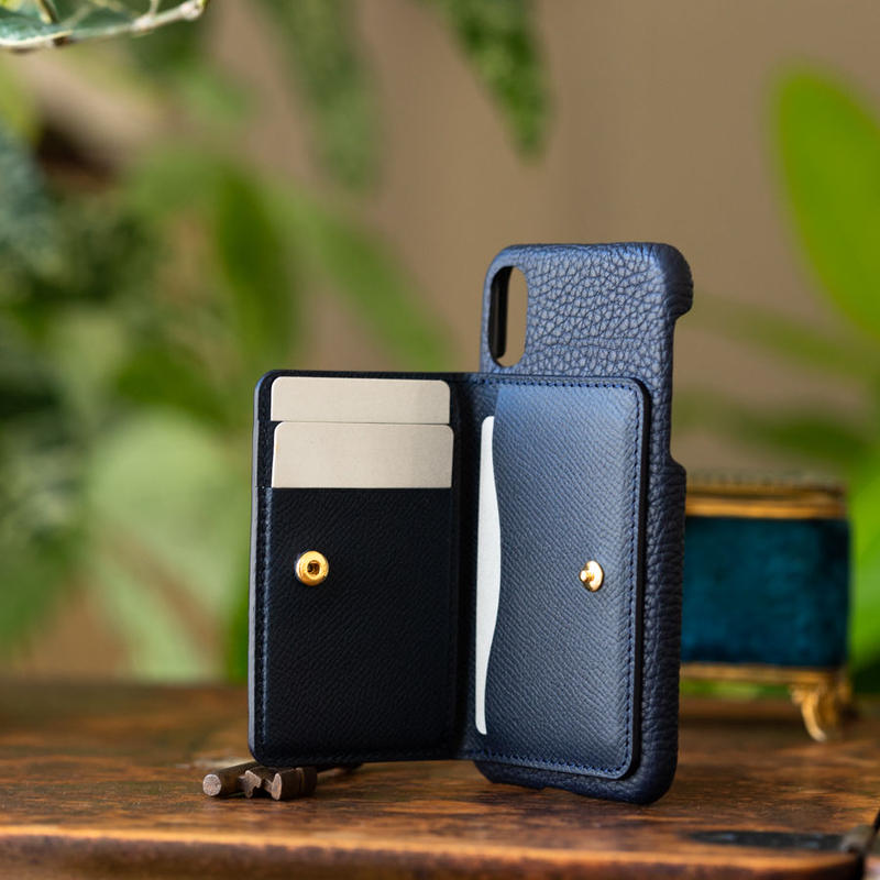 Iphone X ウォレットバックカバー ブルーニュイ Philosophii Leathers