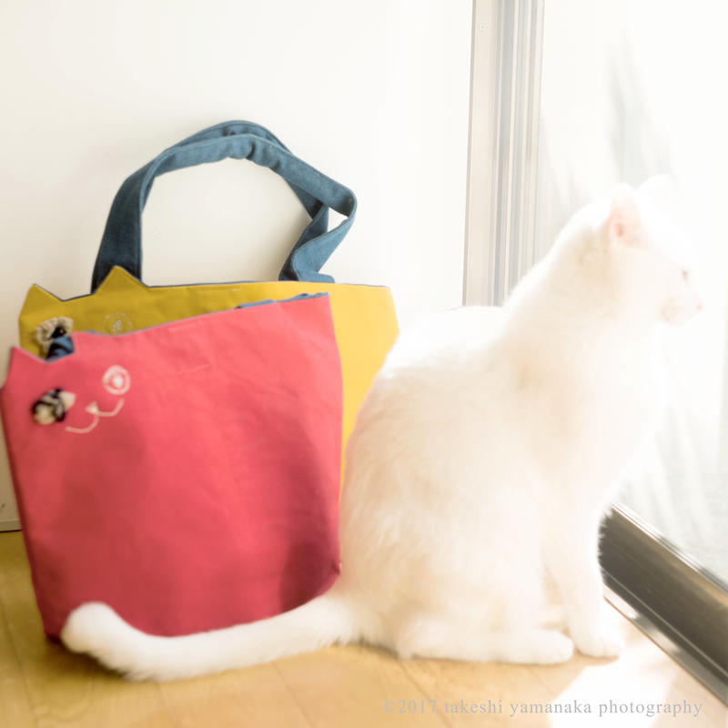 カジュアルな装いに 帆布の猫トートバッグ 赤 受注製作 Pinpignon