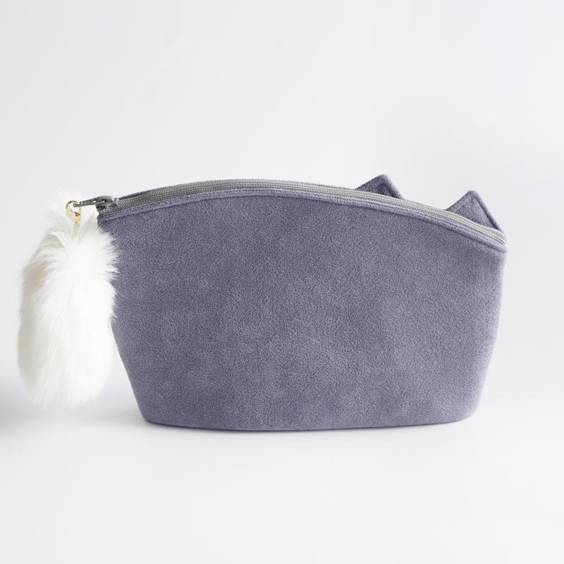 ファーしっぽのこねこポーチ あおがね色 送料無料 受注製作 Pinpignon