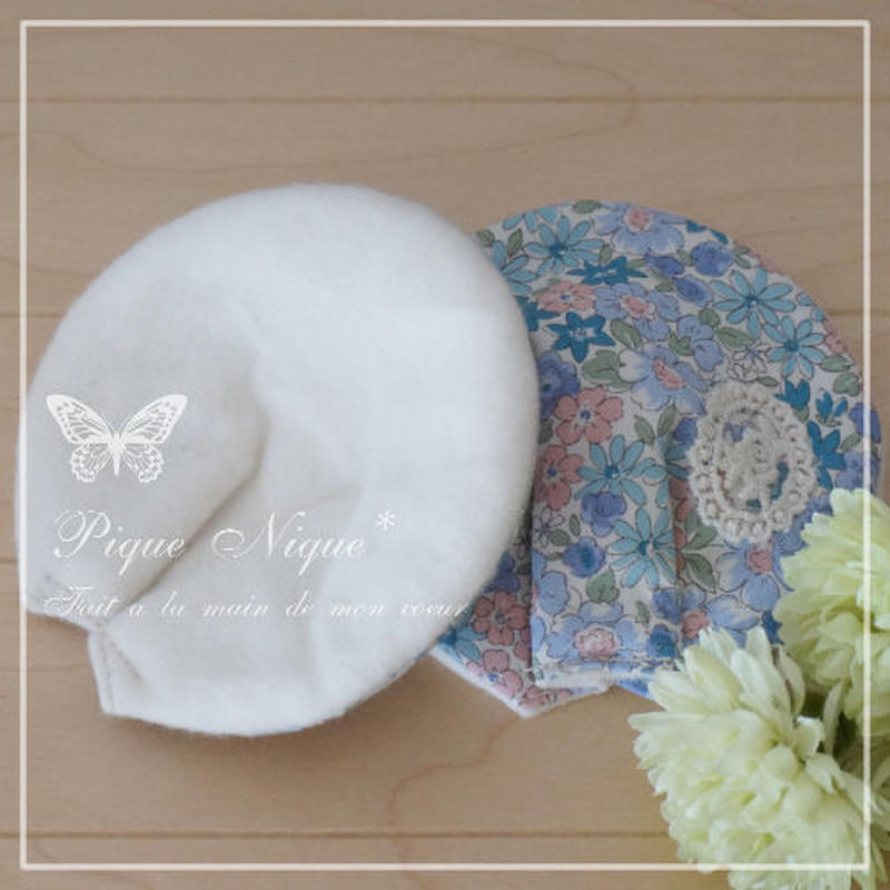 手作り母乳パッド Flower Lace Blue 手作り布おむつカバーpiqueniq