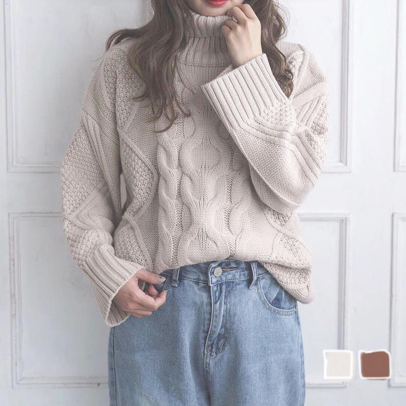 ケーブルタートルニット Piyori