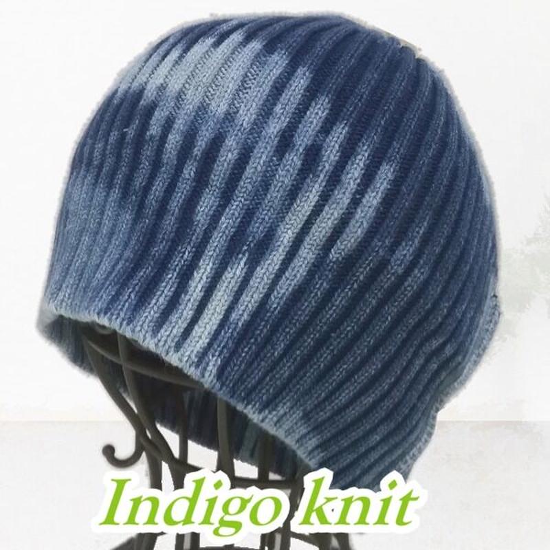 医療用帽子 春夏秋冬 抗がん剤帽子 ケア帽子 メンズ レディース ニット帽子 インディゴ染めコ