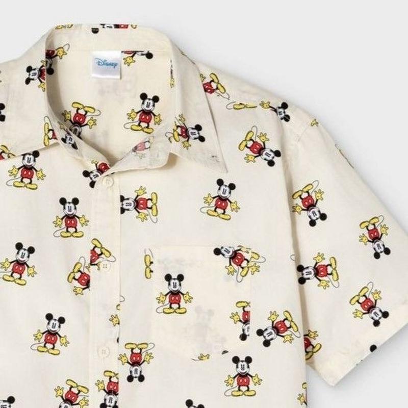 Usa直輸入 Disney ミッキーマウス 総柄 半袖 シャツ ディズニー ミッキー ボタン