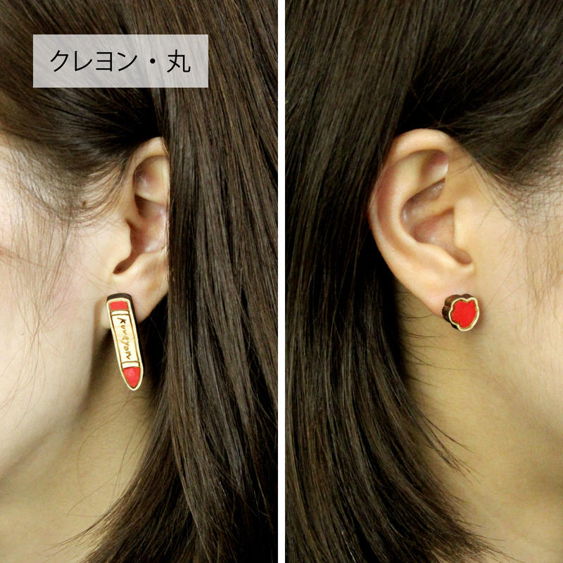 木のピアス クレヨン 丸 Ufu Marche Online うふっマルシェオンライン