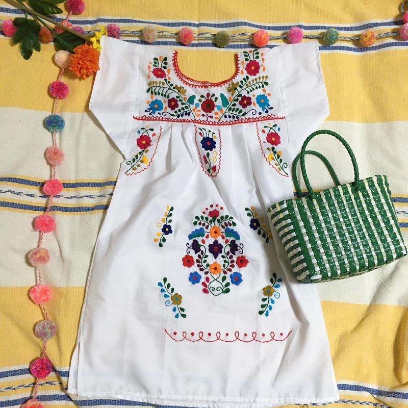 メキシコ 刺繍ワンピース キッズ ホワイト Pocomono